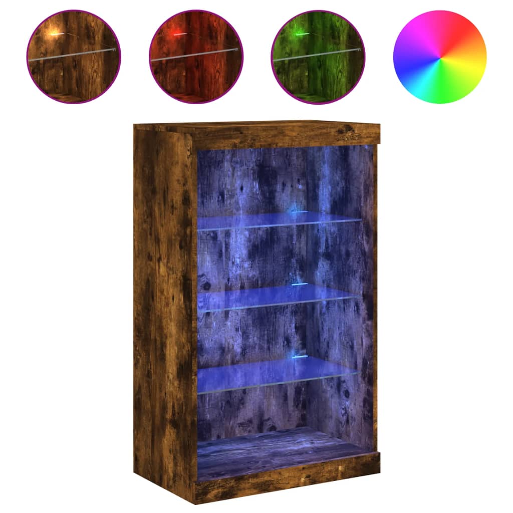 Sideboard with LED Lights Smoked Oak 60.5x37x100 cm