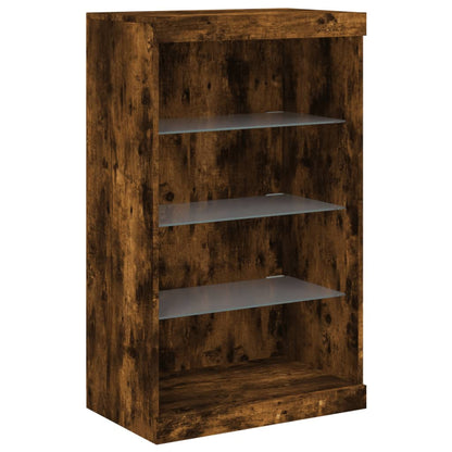 Sideboard with LED Lights Smoked Oak 60,5x37x100 cm