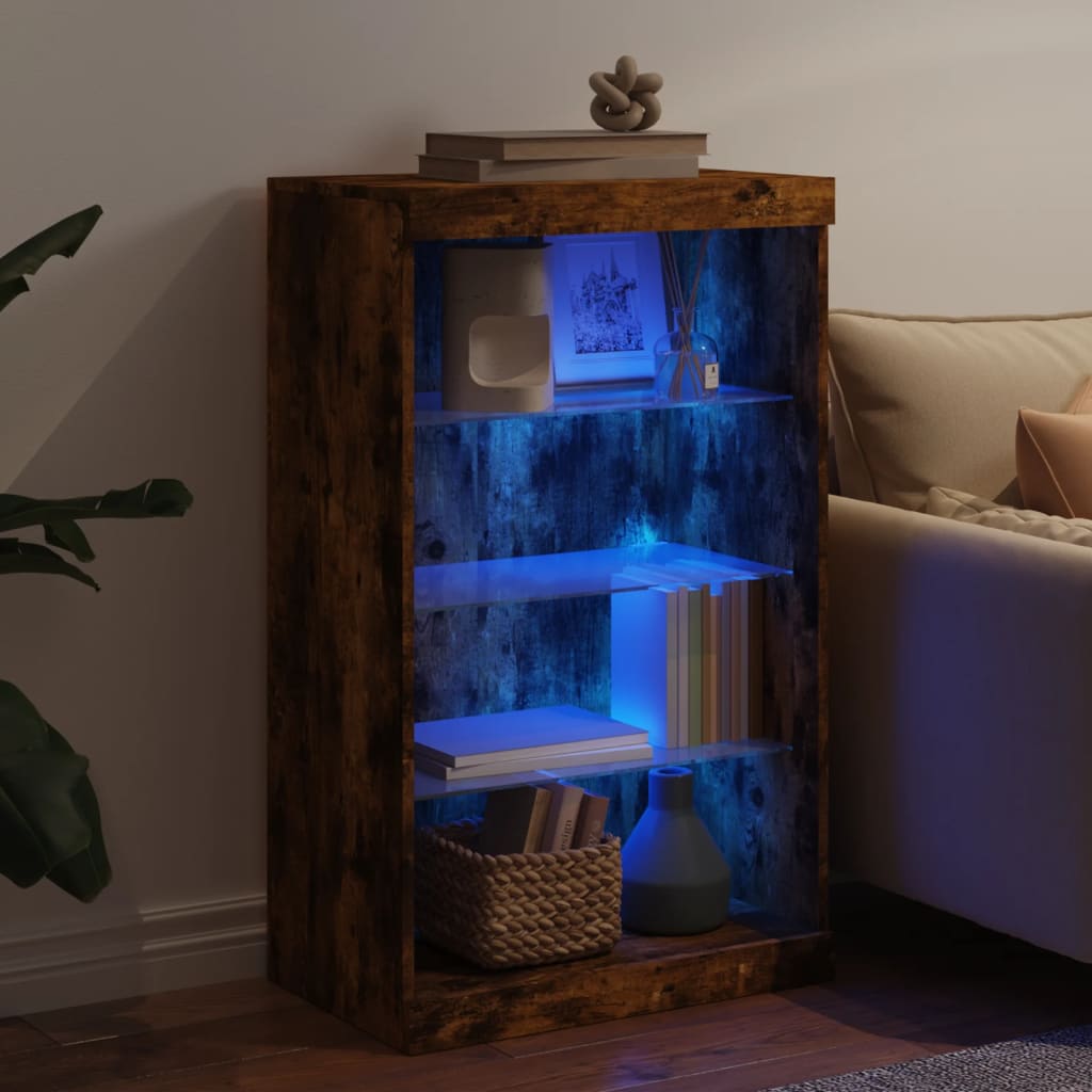 Sideboard with LED Lights Smoked Oak 60,5x37x100 cm