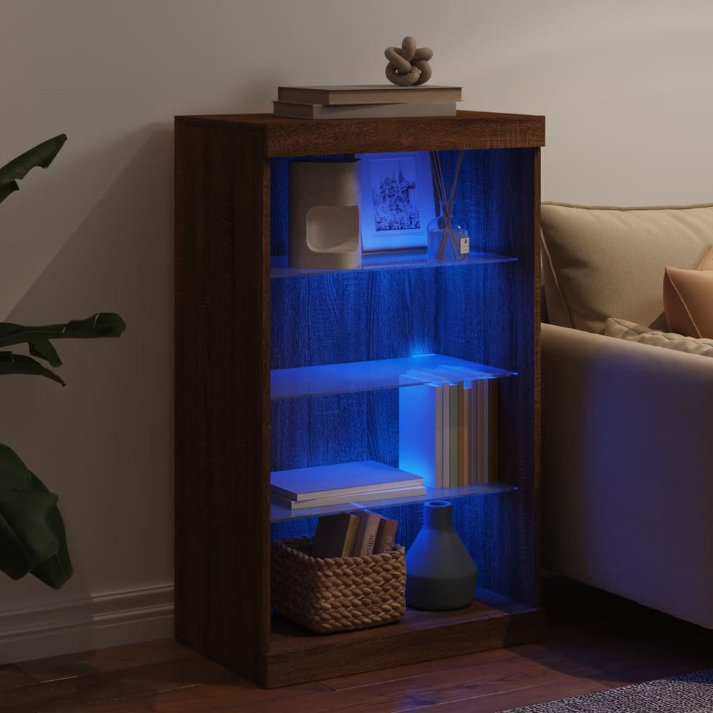 Sideboard with LED Lights Brown Oak 60,5x37x100 cm
