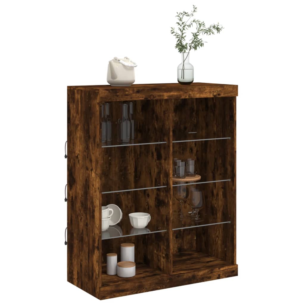 Sideboard with LED Lights Smoked Oak 81x37x100 cm