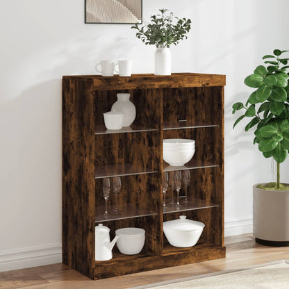 Sideboard with LED Lights Smoked Oak 81x37x100 cm