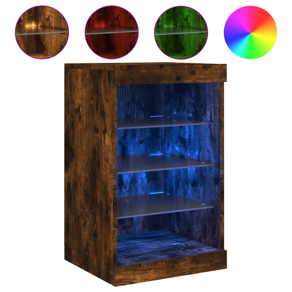 Sideboard with LED Lights Smoked Oak 41x37x67 cm