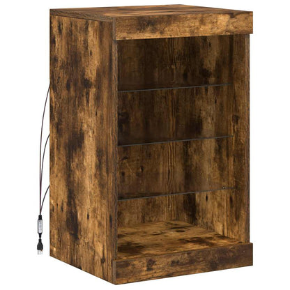 Sideboard with LED Lights Smoked Oak 41x37x67 cm