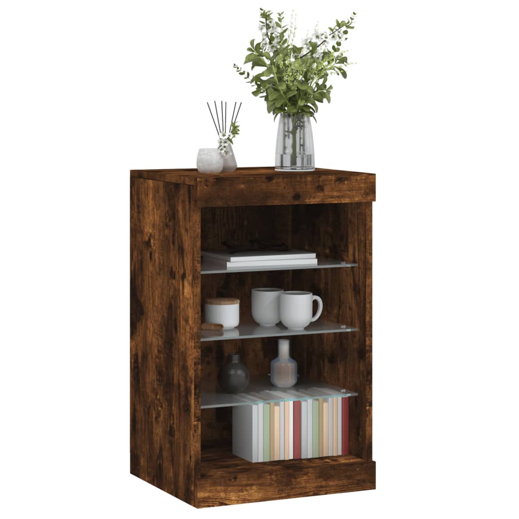 Sideboard with LED Lights Smoked Oak 41x37x67 cm