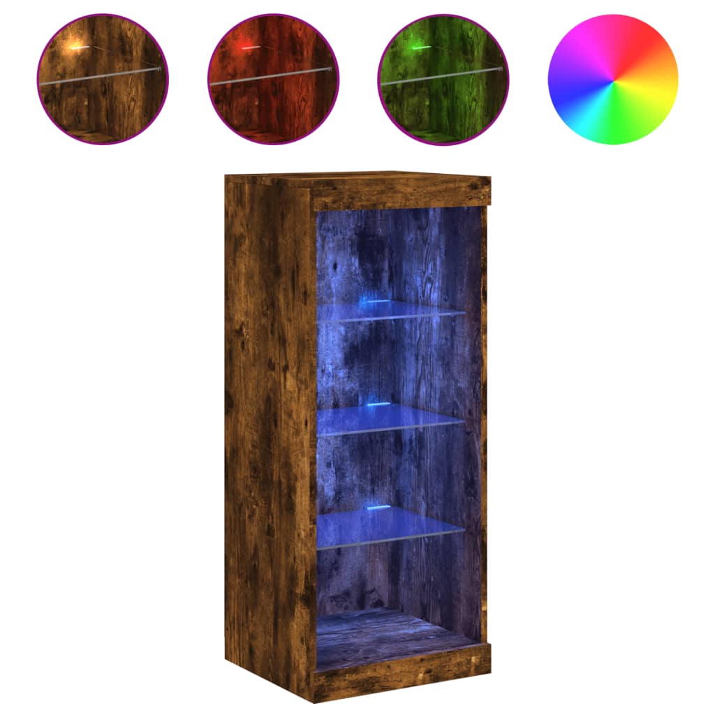 Sideboard with LED Lights Smoked Oak 41x37x100 cm
