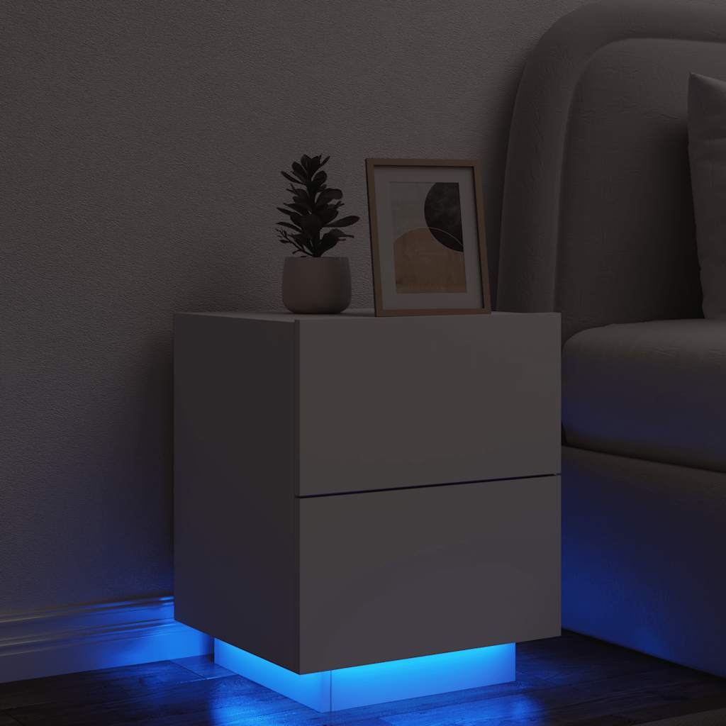 Bedside Cabinet with LED Lights White Engineered Wood