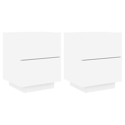 Bedside Cabinets with LED Lights 2 pcs White Engineered Wood
