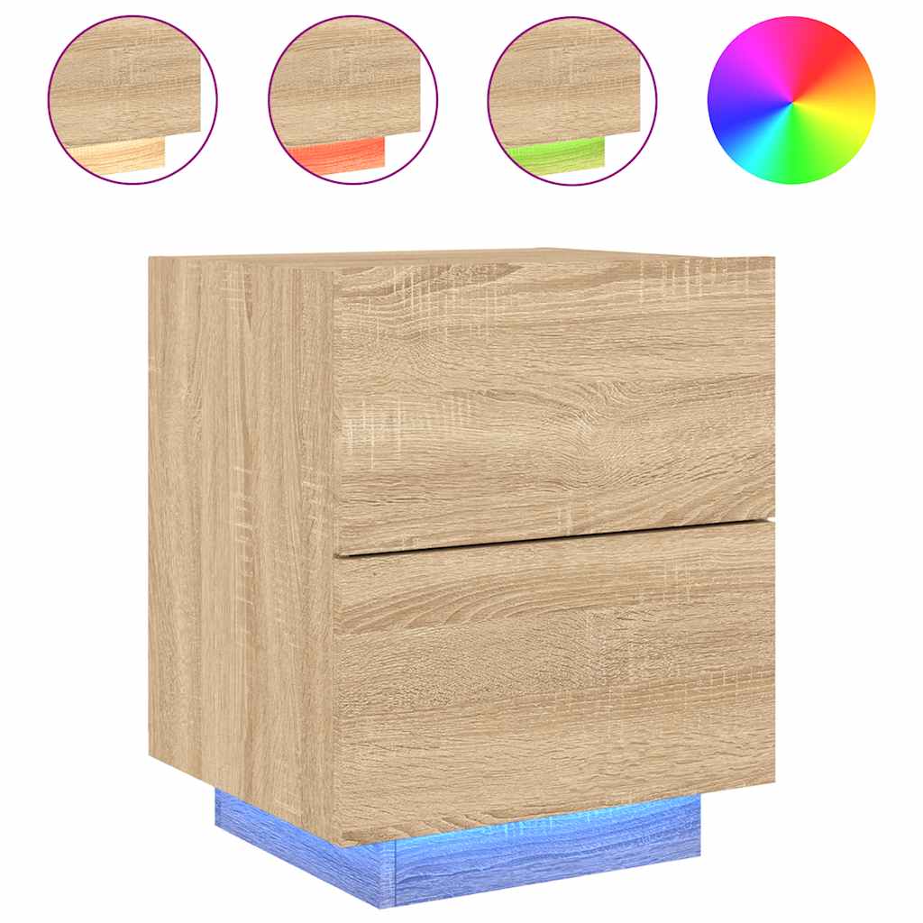 Bedside Cabinets with LED Lights 2 pcs Sonoma Oak