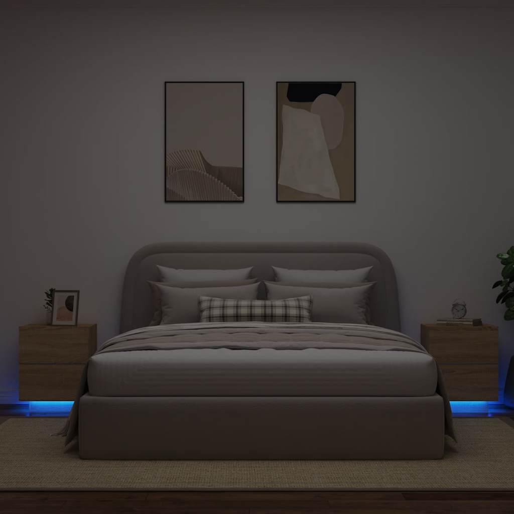 Bedside Cabinets with LED Lights 2 pcs Sonoma Oak