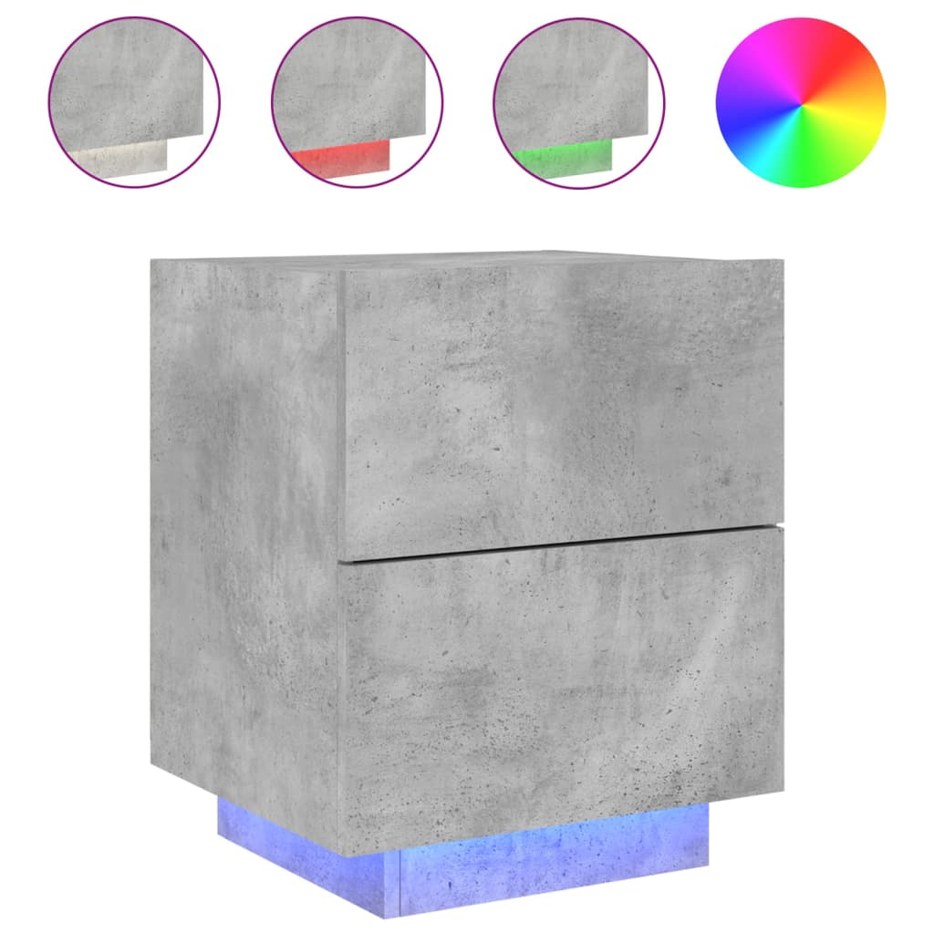 Bedside Cabinets with LED Lights 2 pcs Concrete Grey Engineered Wood