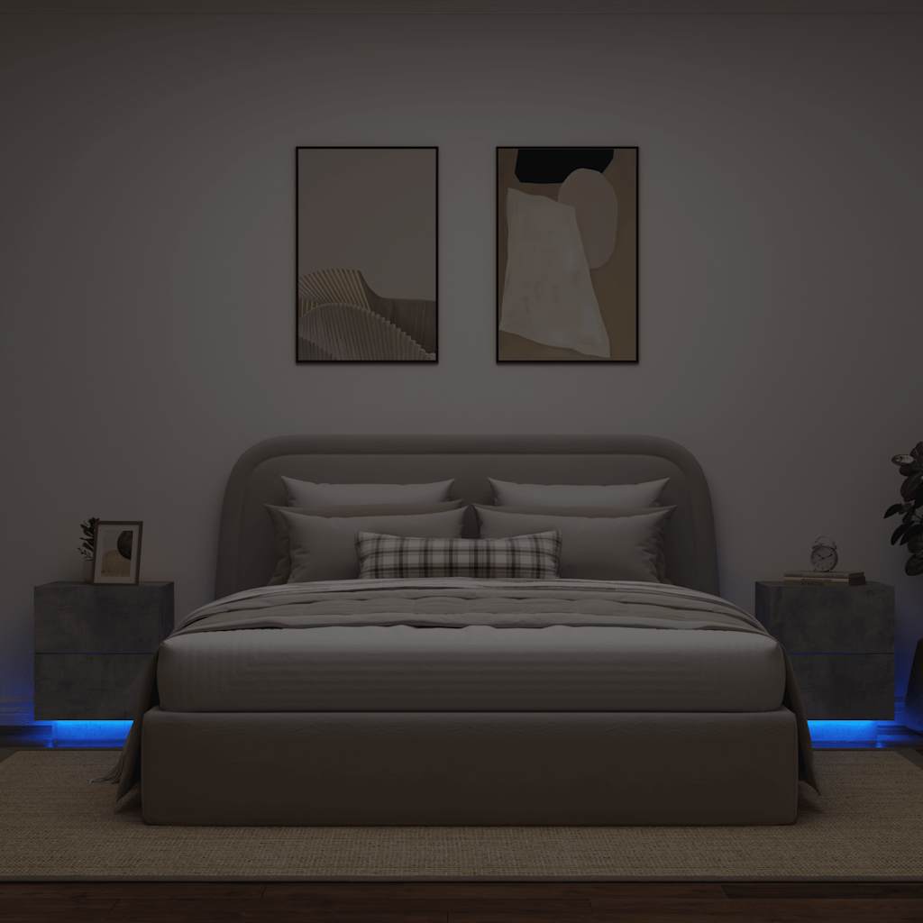 Bedside Cabinets with LED Lights 2 pcs Concrete Grey
