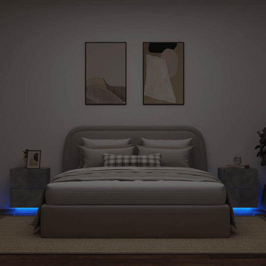 Bedside Cabinets with LED Lights 2 pcs Concrete Grey