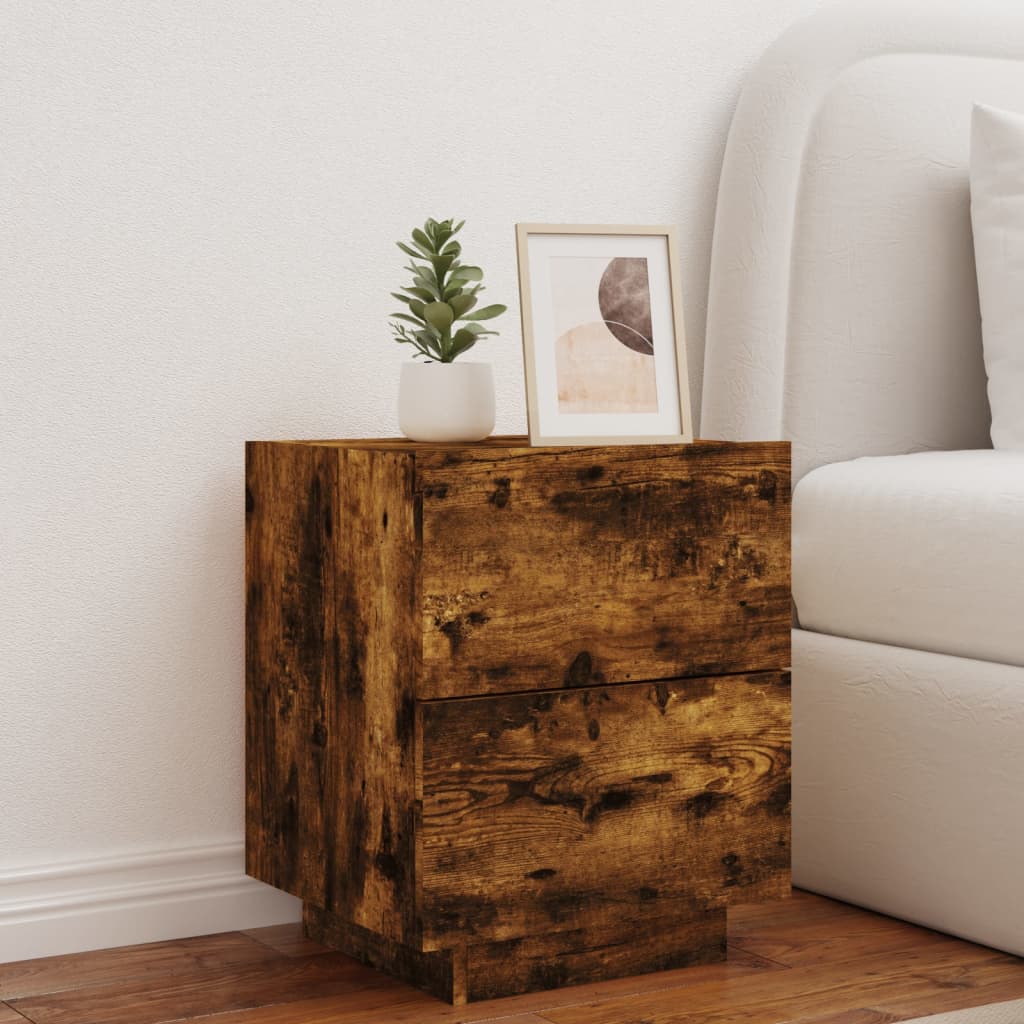 Bedside Cabinet with LED Lights Smoked Oak Engineered Wood