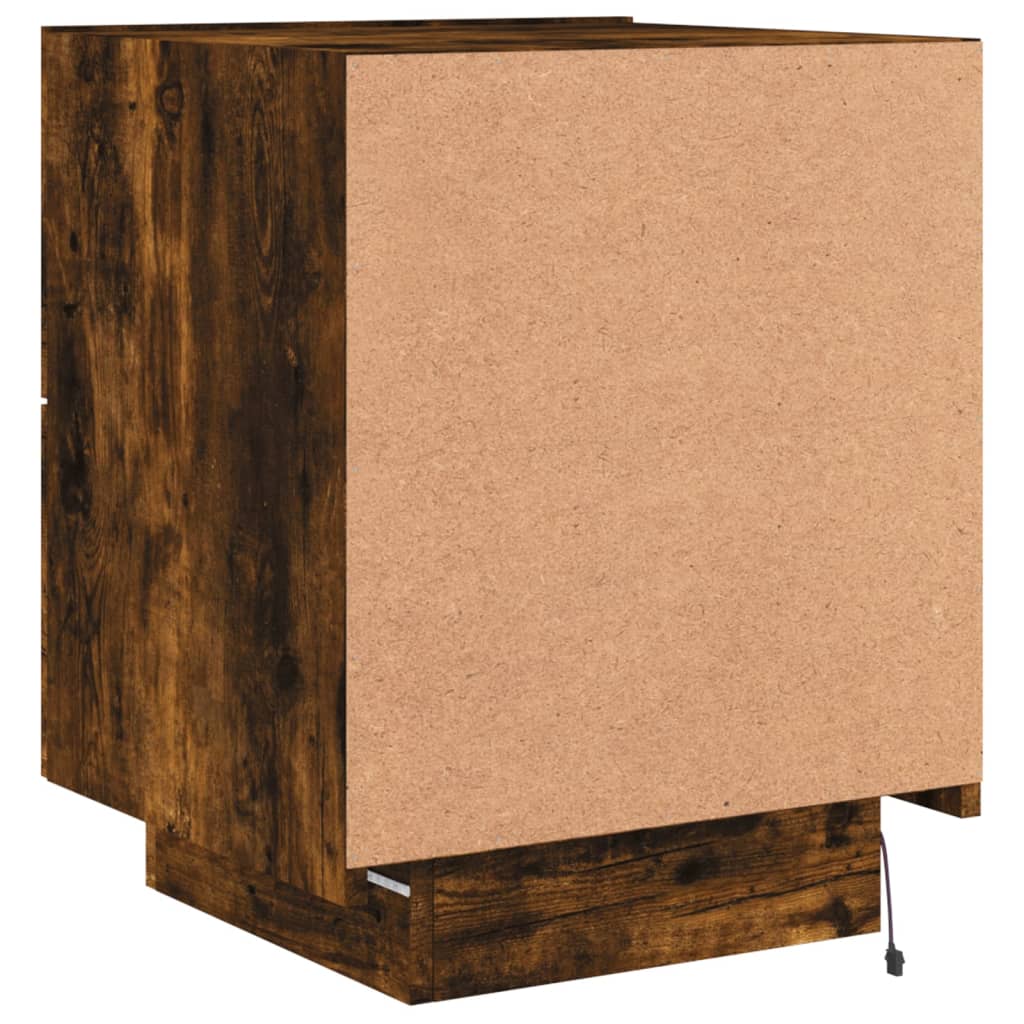 Bedside Cabinet with LED Lights Smoked Oak Engineered Wood