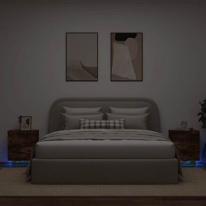 Bedside Cabinets with LED Lights 2 pcs Smoked Oak
