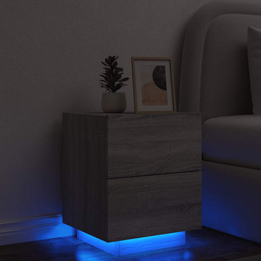 Bedside Cabinet with LED Lights Grey Sonoma Engineered Wood