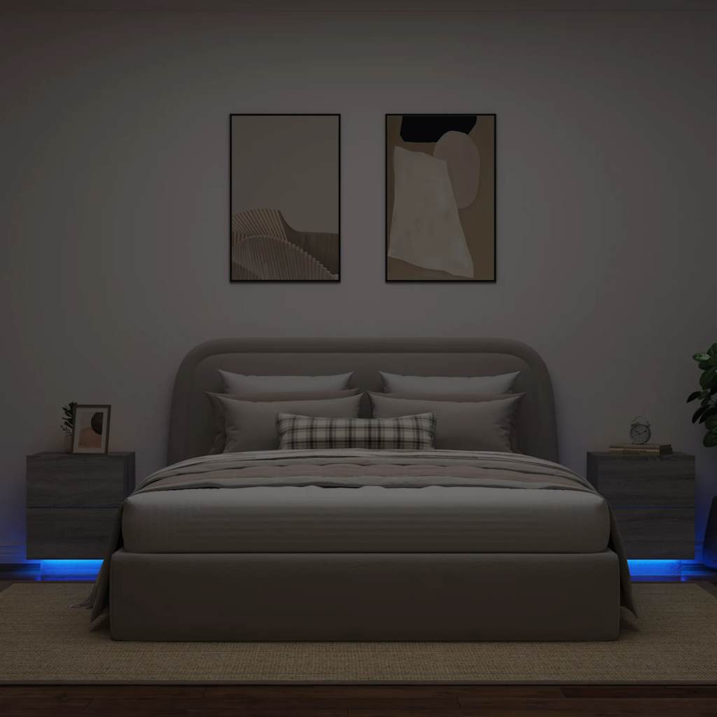 Bedside Cabinets with LED Lights 2 pcs Grey Sonoma