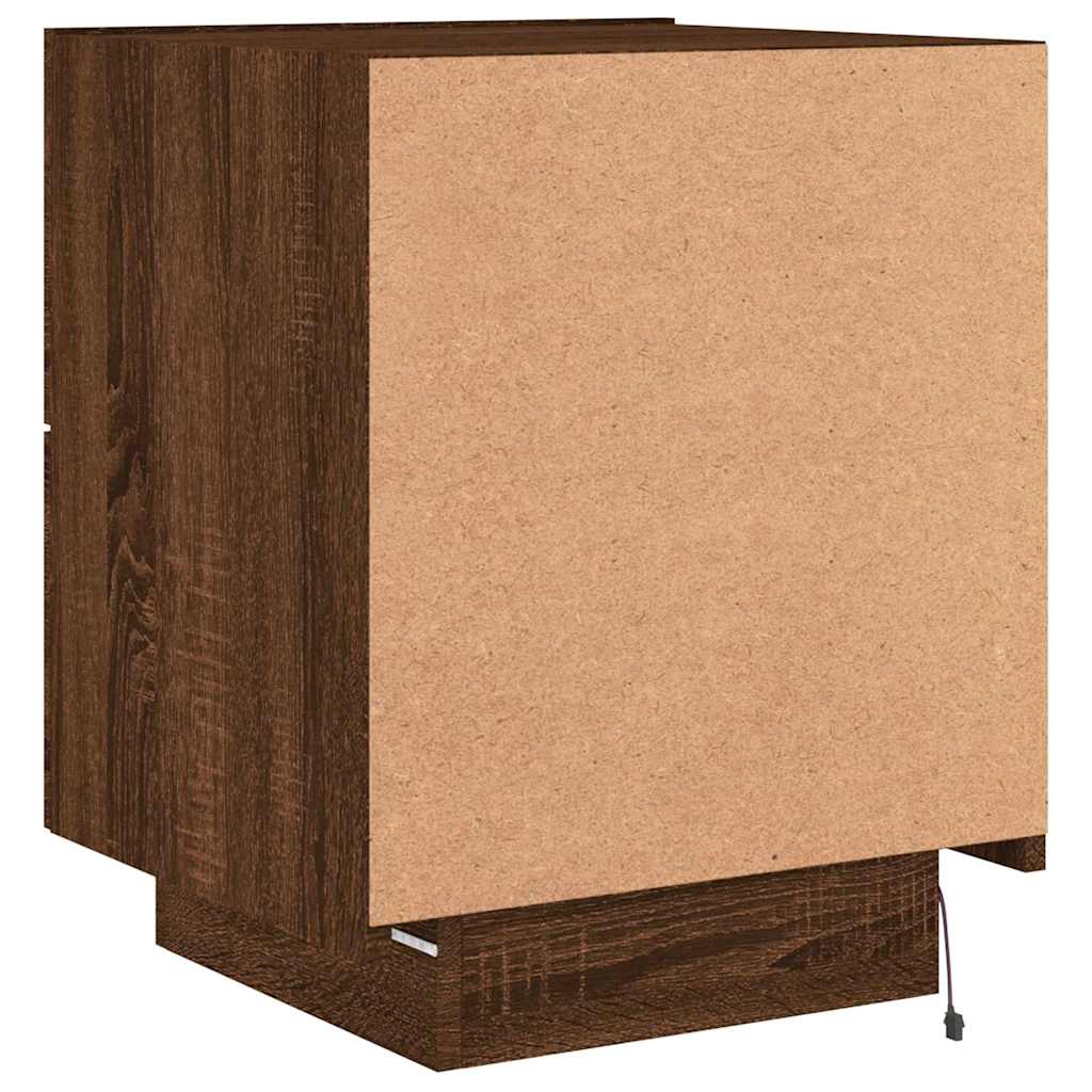 Bedside Cabinet with LED Lights Brown Oak Engineered Wood