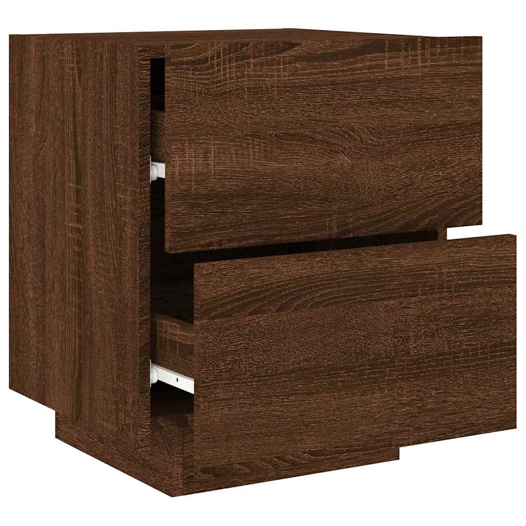 Bedside Cabinets with LED Lights 2 pcs Brown Oak Engineered Wood