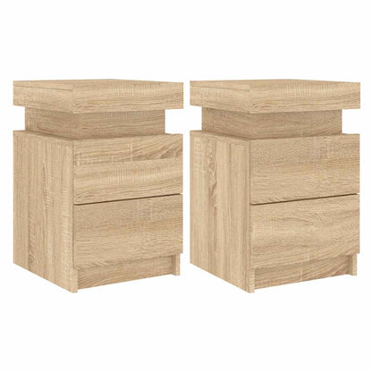 Bedside Cabinets with LED Lights 2 pcs Sonoma Oak 35x39x55 cm