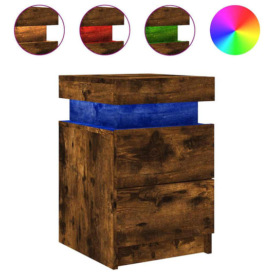 Bedside Cabinet with LED Lights Smoked Oak 35x39x55 cm