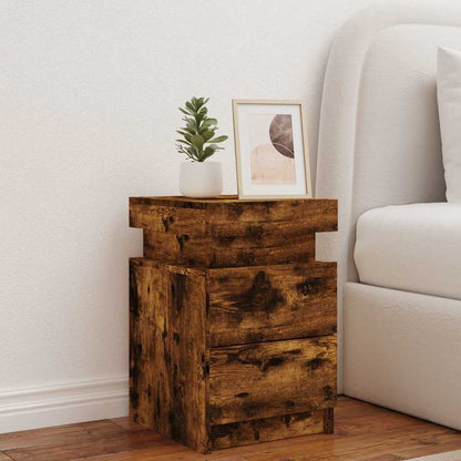Bedside Cabinet with LED Lights Smoked Oak 35x39x55 cm