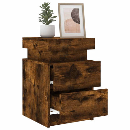 Bedside Cabinet with LED Lights Smoked Oak 35x39x55 cm