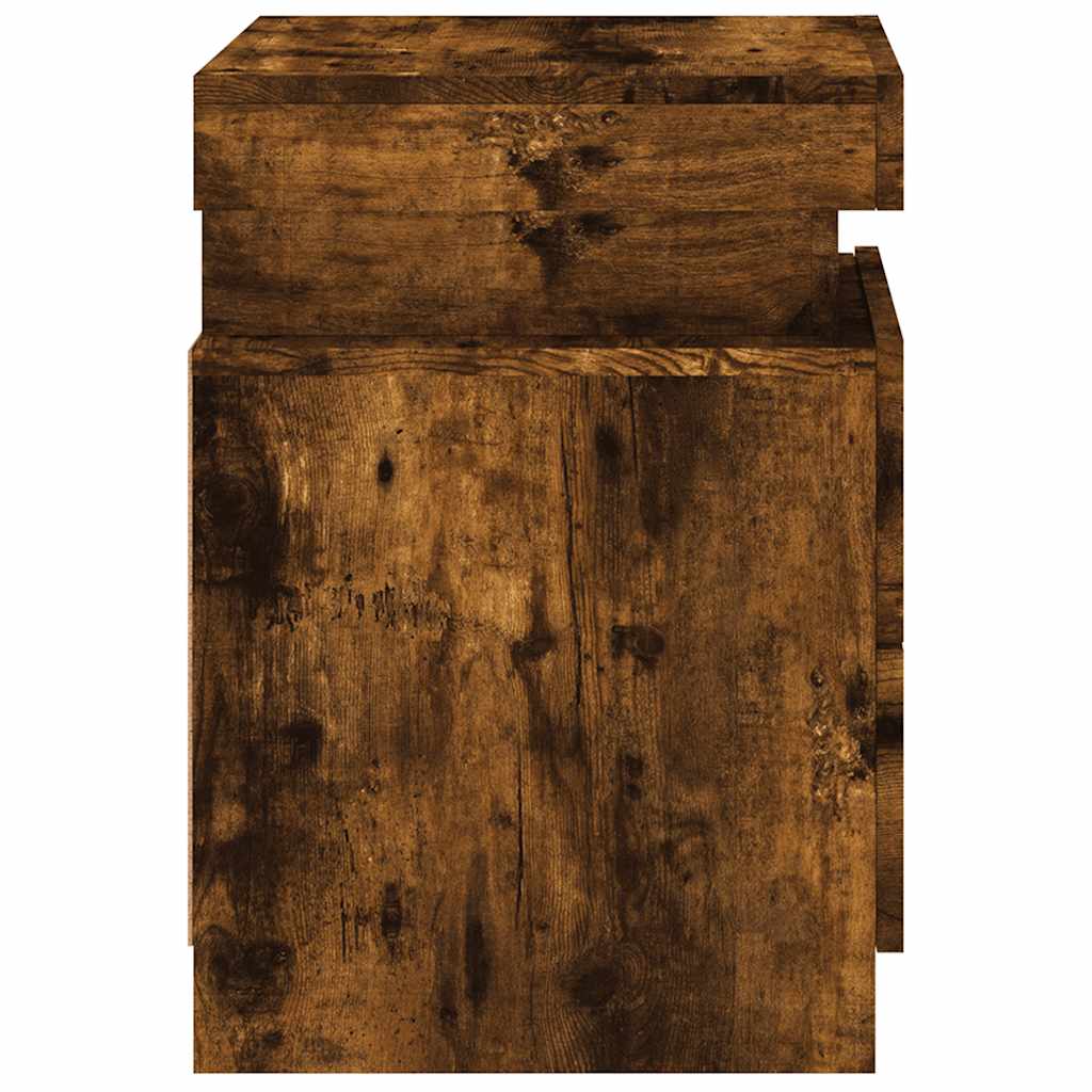 Bedside Cabinet with LED Lights Smoked Oak 35x39x55 cm