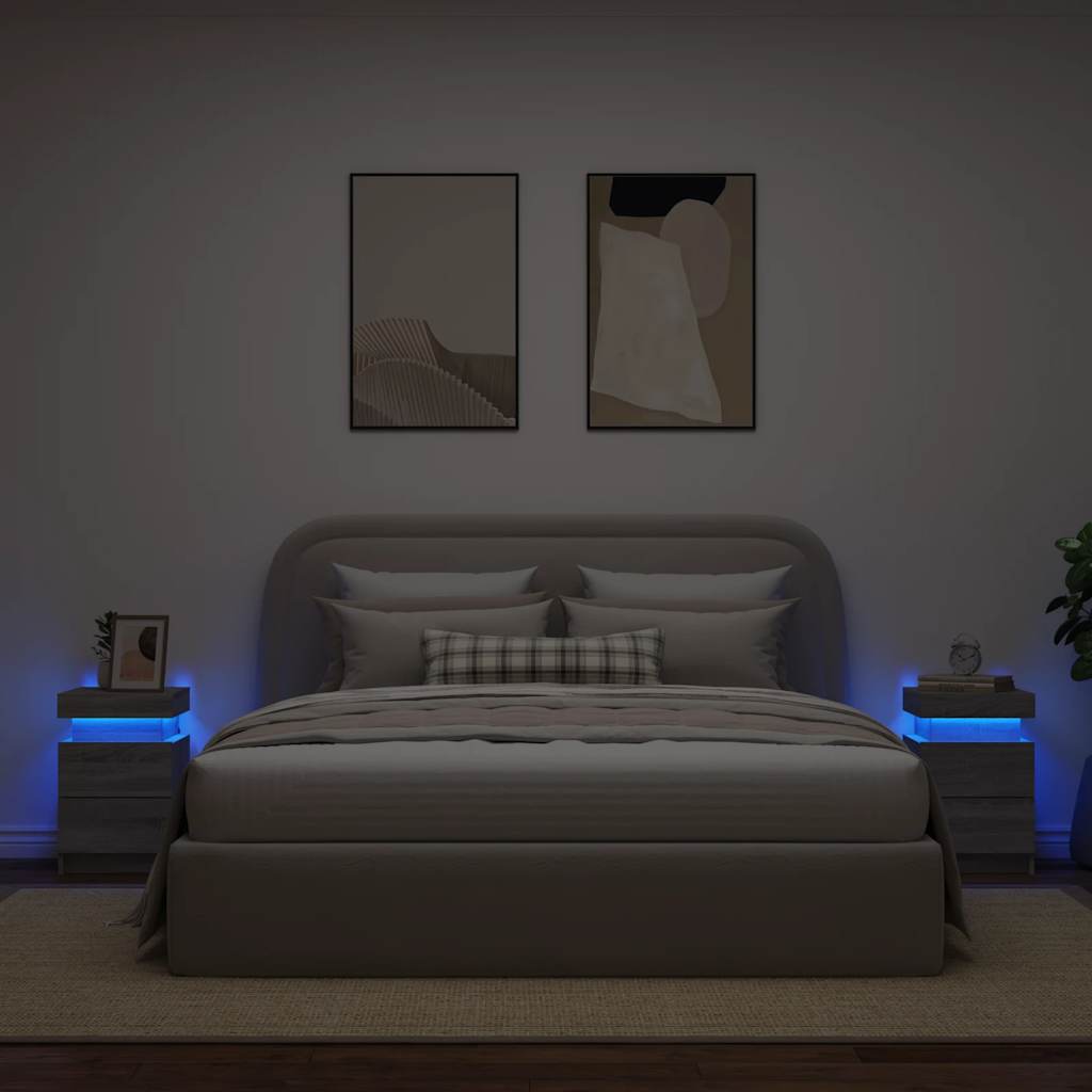 Bedside Cabinets with LED Lights 2 pcs Grey Sonoma 35x39x55 cm