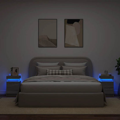 Bedside Cabinets with LED Lights 2 pcs Grey Sonoma 35x39x55 cm