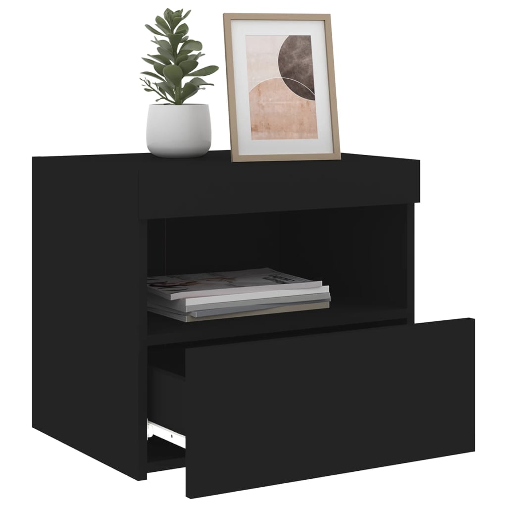 Bedside Cabinet | Black | Engineered wood | 50x40x45 cm | Bedside Cabinet