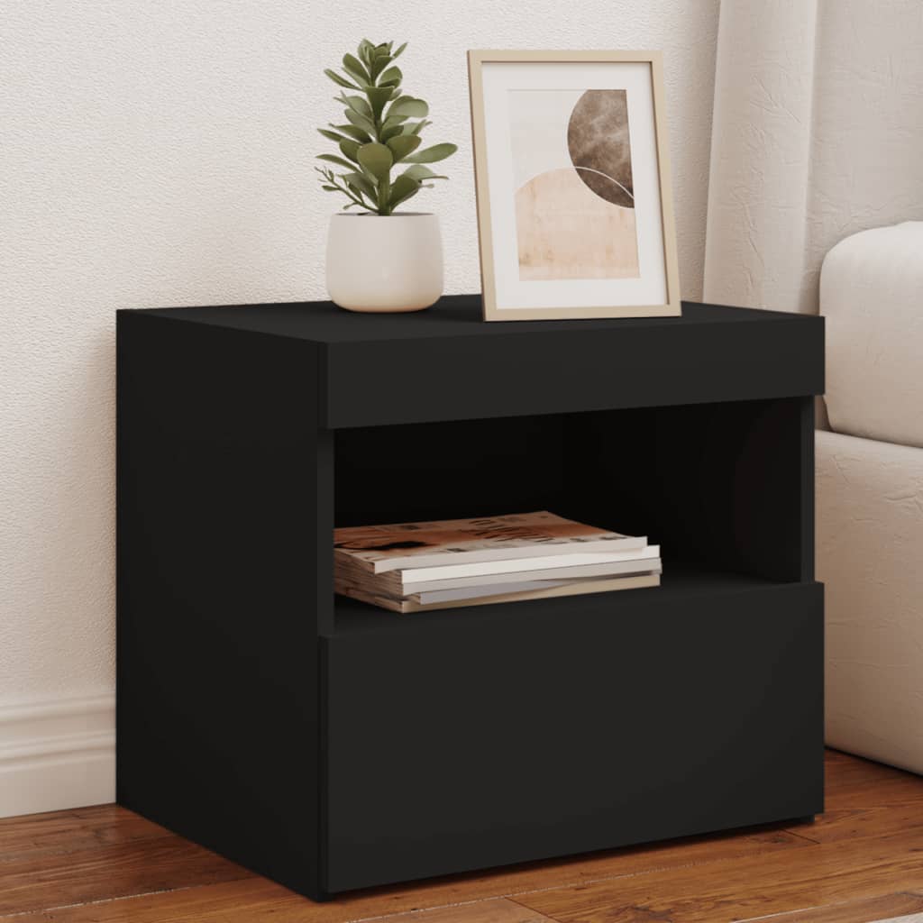 Bedside Cabinet | Black | Engineered wood | 50x40x45 cm | Bedside Cabinet