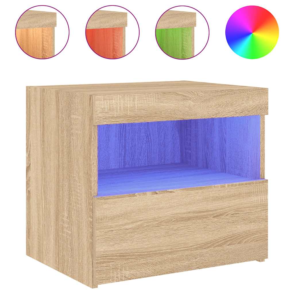 Bedside Cabinets with LED Lights 2 pcs Sonoma Oak 50x40x45 cm