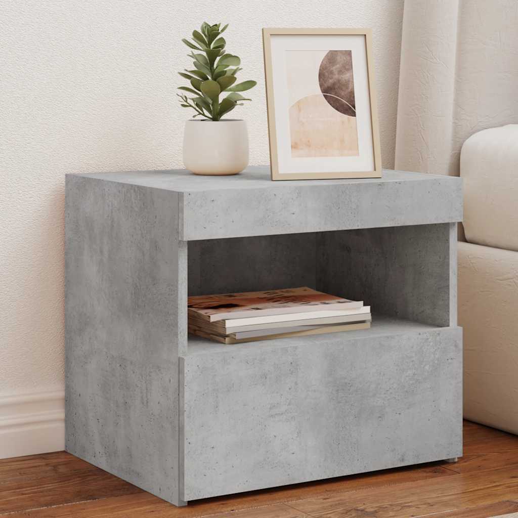 Bedside Cabinets with LED Lights 2 pcs Concrete Grey 50x40x45cm
