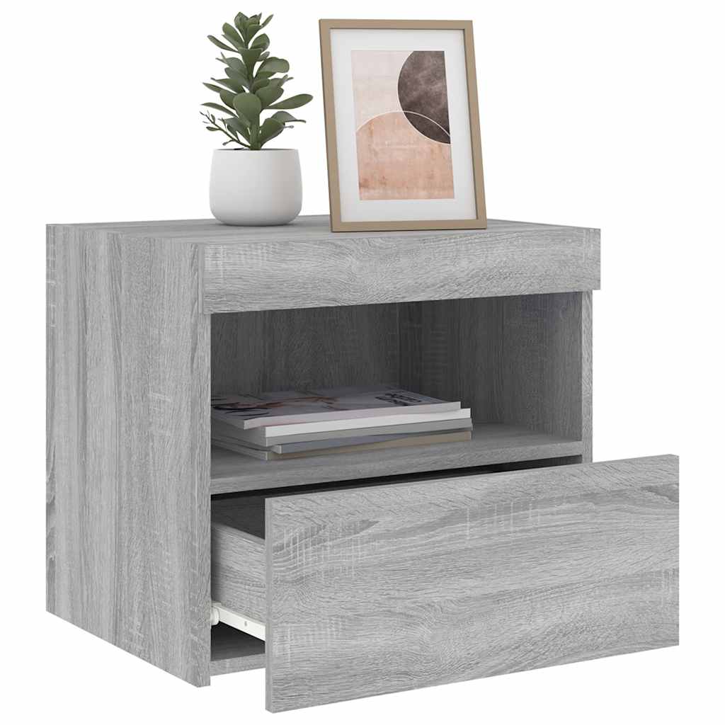 Bedside Cabinet with LED Lights Grey Sonoma 50x40x45 cm
