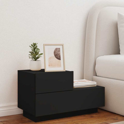 Bedside Cabinet with LED Lights Black 70x36x40,5 cm