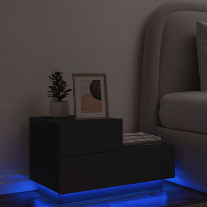 Bedside Cabinet with LED Lights Black 70x36x40,5 cm