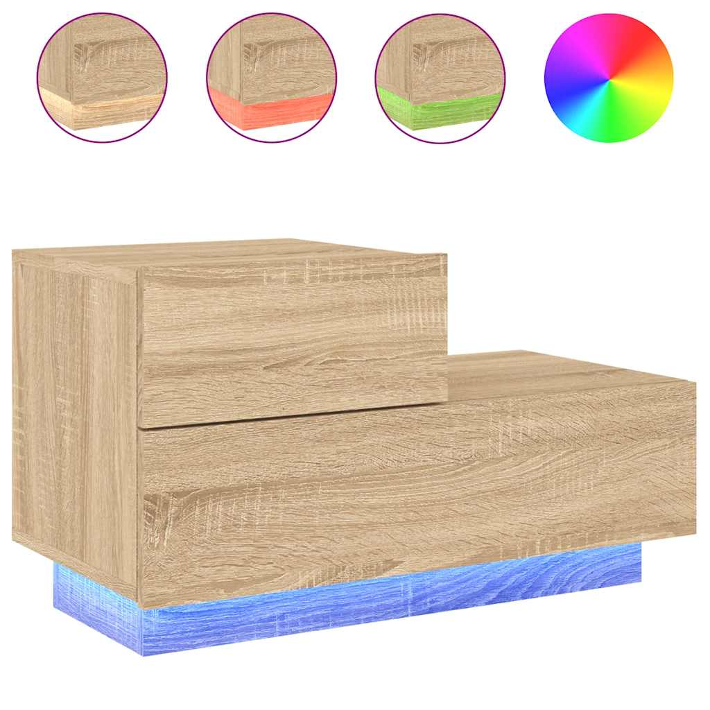 Bedside Cabinet with LED Lights Sonoma Oak 70x36x40,5 cm