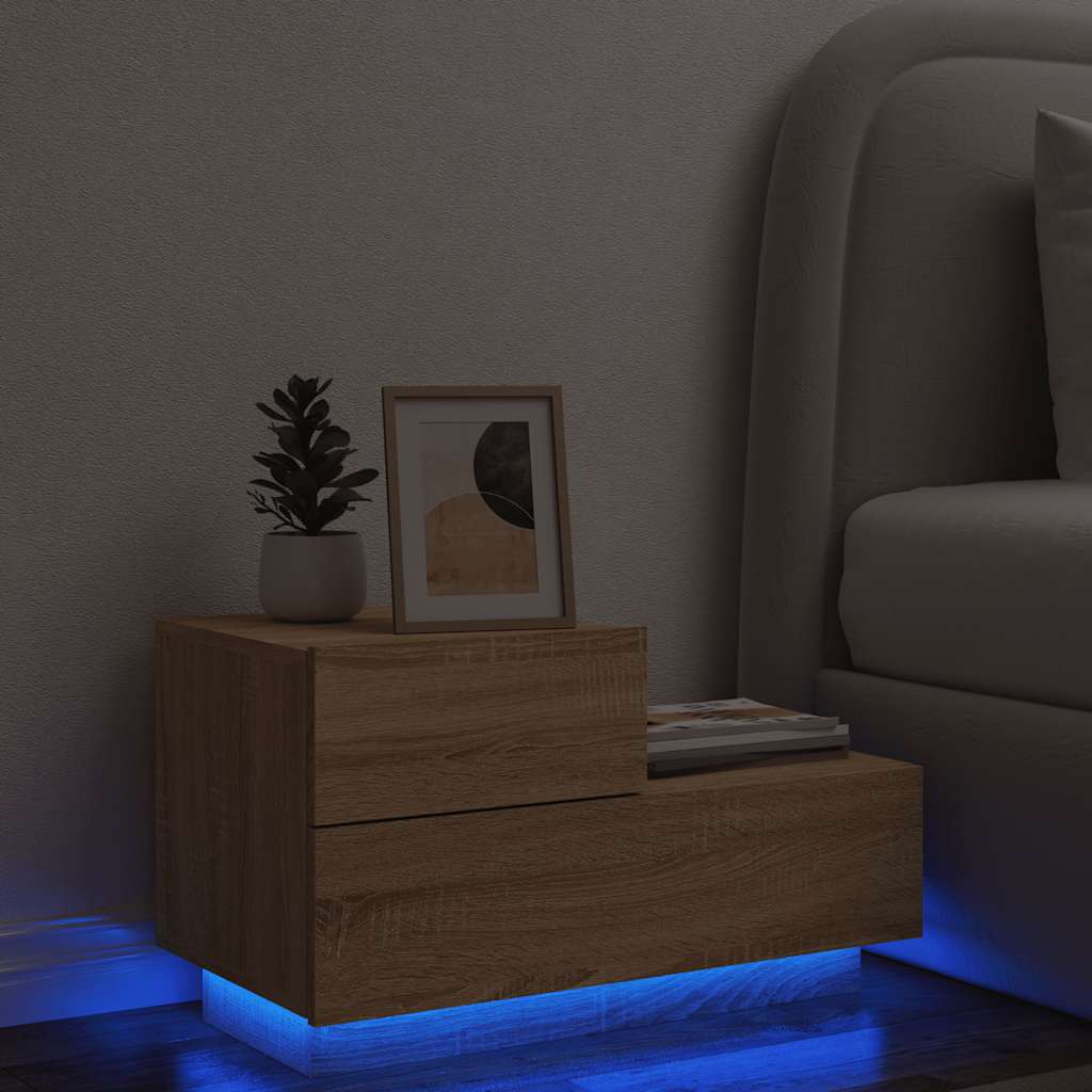 Bedside Cabinet with LED Lights Sonoma Oak 70x36x40,5 cm