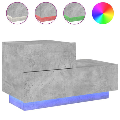 Bedside Cabinet with LED Lights Concrete Grey 70x36x40.5 cm