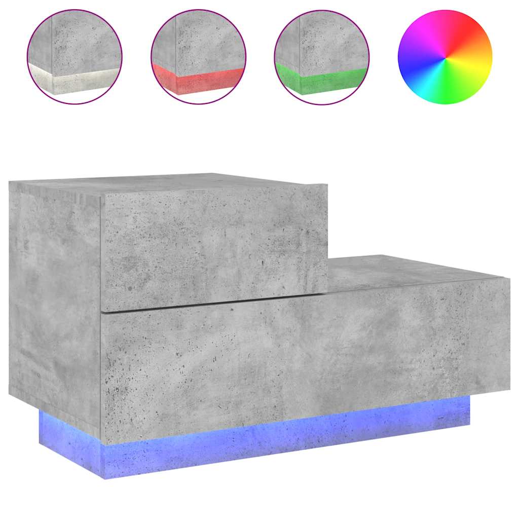Bedside Cabinet with LED Lights Concrete Grey 70x36x40,5 cm