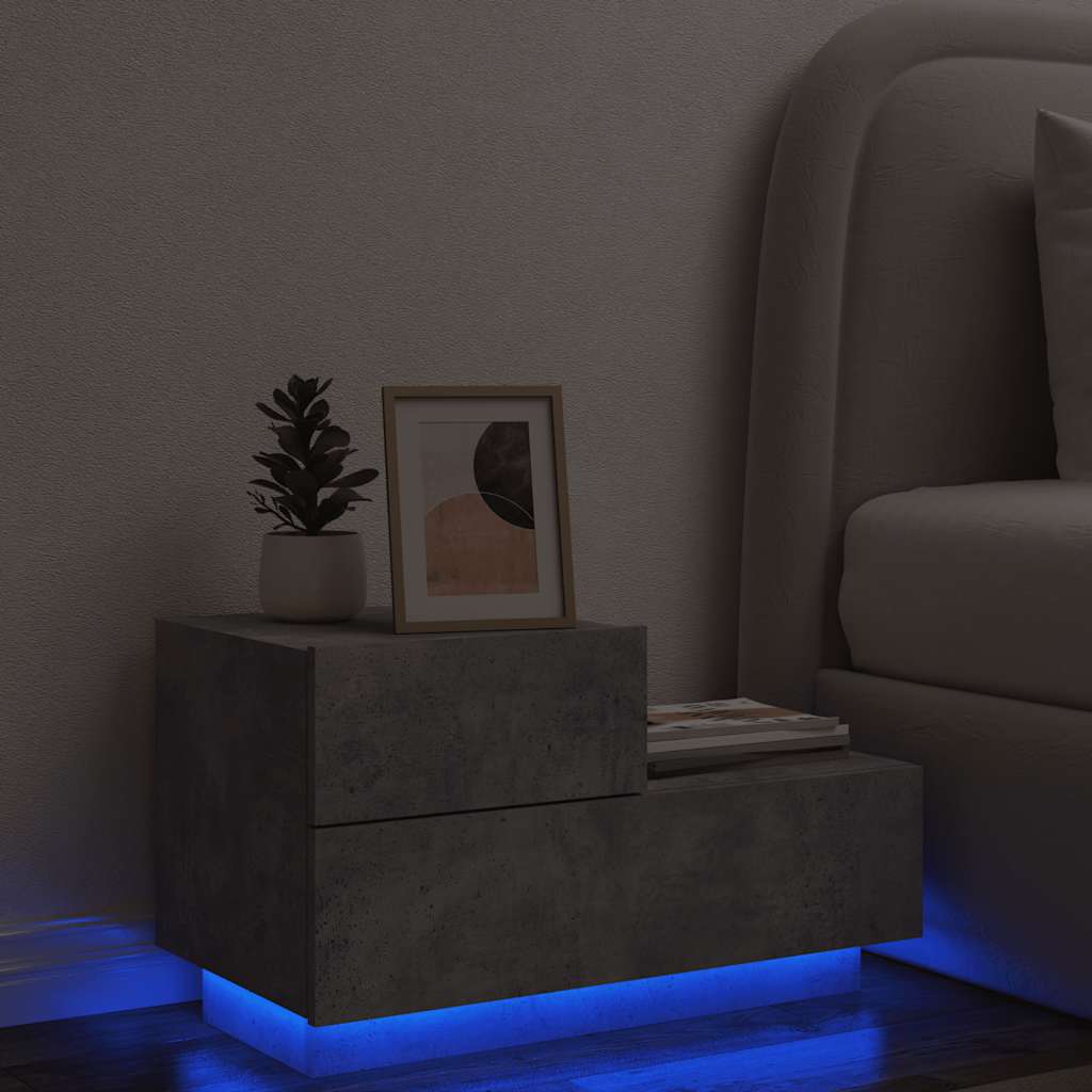 Bedside Cabinet with LED Lights Concrete Grey 70x36x40,5 cm
