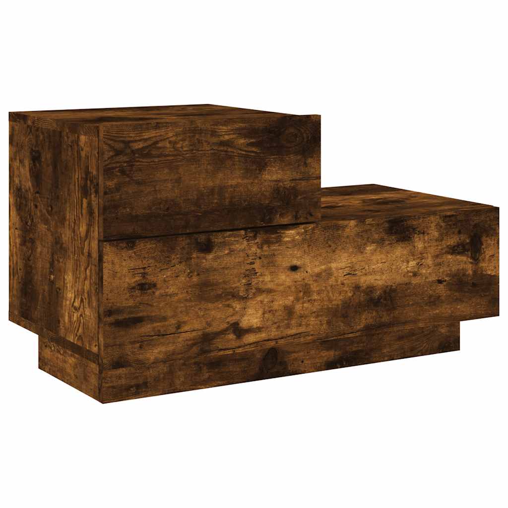 Bedside Cabinet with LED Lights Smoked Oak 70x36x40.5 cm