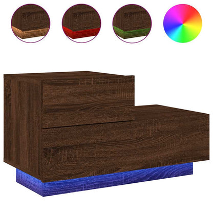 Bedside Cabinet with LED Lights Brown Oak 70x36x40,5 cm