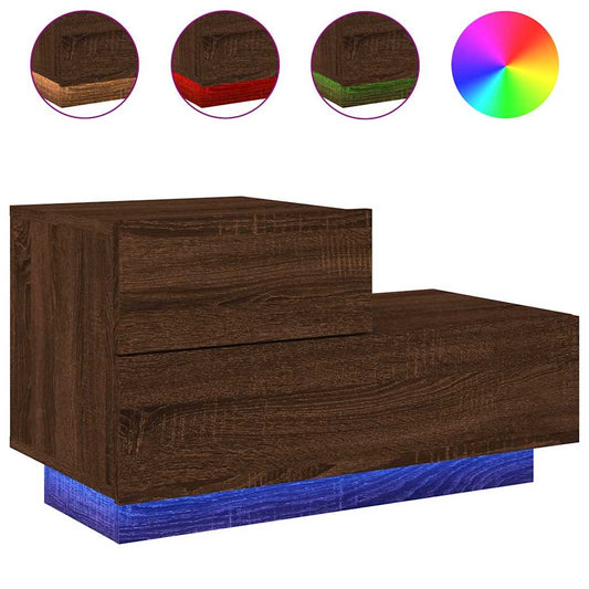 Bedside Cabinet with LED Lights Brown Oak 70x36x40,5 cm