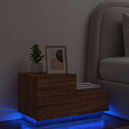 Bedside Cabinet with LED Lights Brown Oak 70x36x40,5 cm