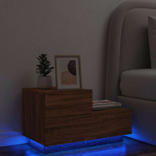 Bedside Cabinet with LED Lights Brown Oak 70x36x40,5 cm