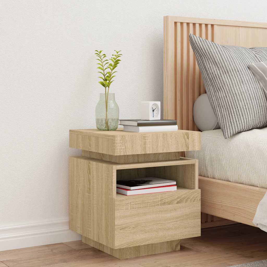 Bedside Cabinet with LED Lights Sonoma Oak 40x39x48.5 cm