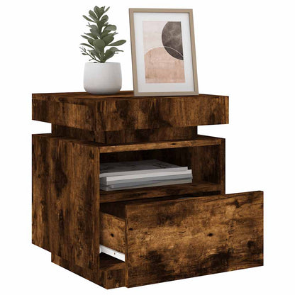 Bedside Cabinet with LED Lights Smoked Oak 40x39x48,5 cm